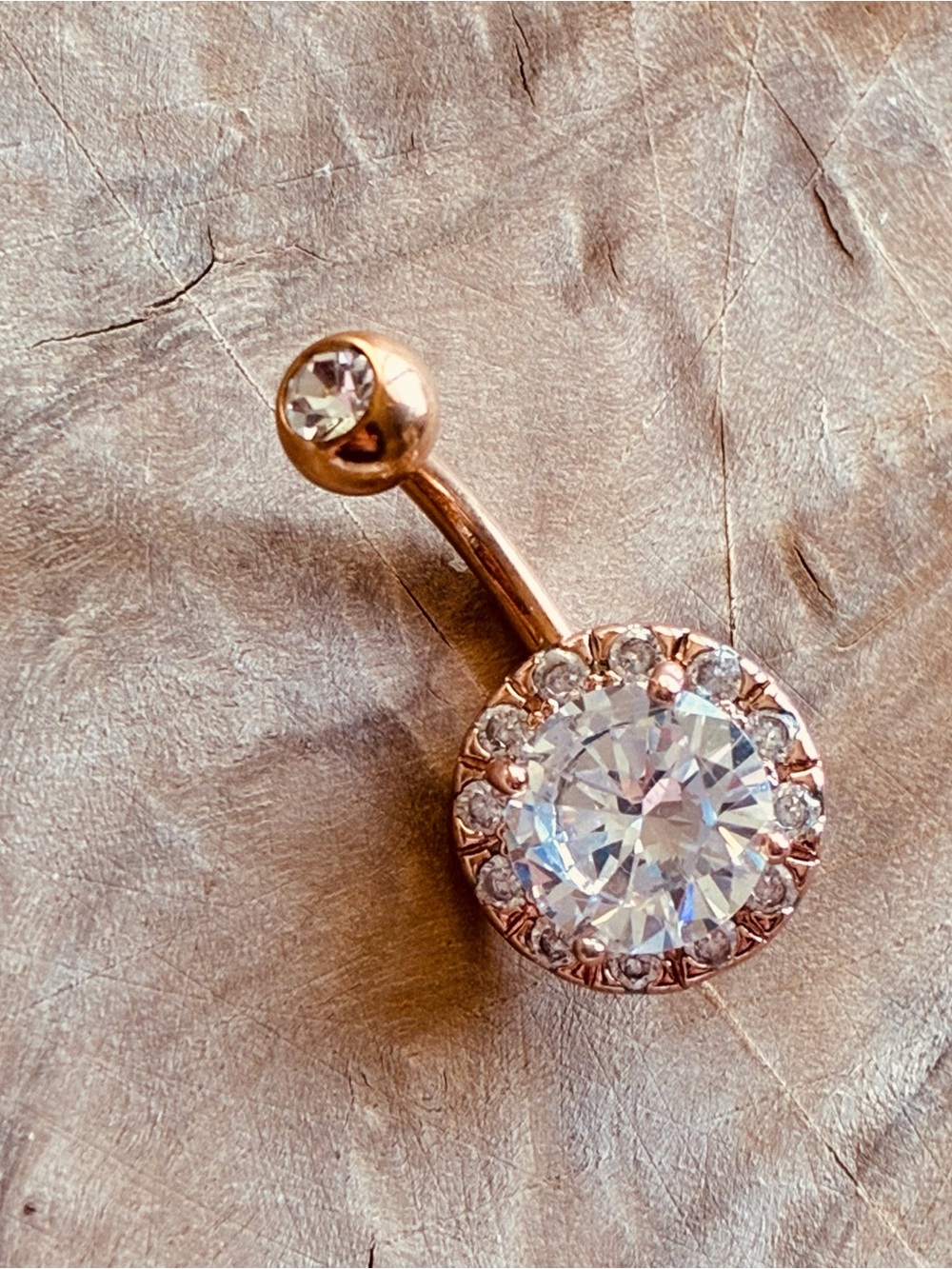 14G Rose Gold Belly Button Ring 14K Plated Stainless Steel CZ Halo Navel Ring